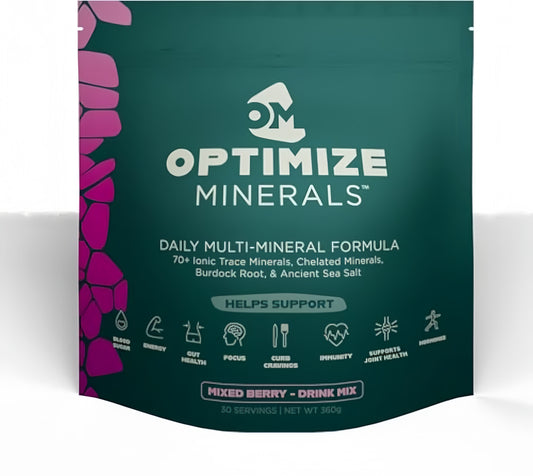 Optimize Minerals Multi Mineral Daily Formula – Magnesium, Electrolytes & Trace Mineral Supplement Powder - Gluten Free Vitamins Drink - Mixed Berry, 30 Servings